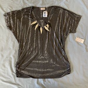 Free Kisses Graphic Dolman Sleeve Blouse with Attached Necklace